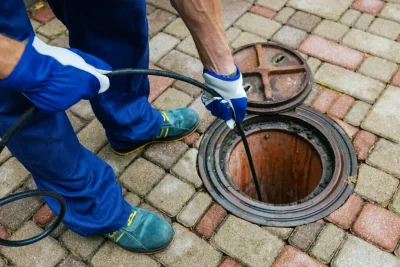Plumber cleaning an outdoor sewer drain in Bartow