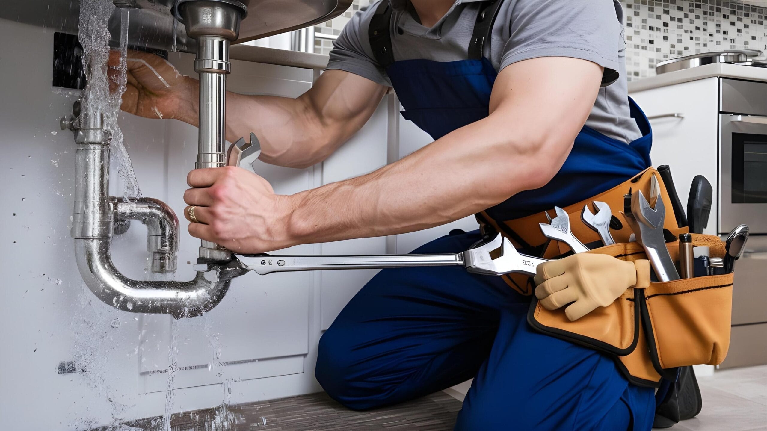 Plumber tightening a residential plumbing pipe in Bartow